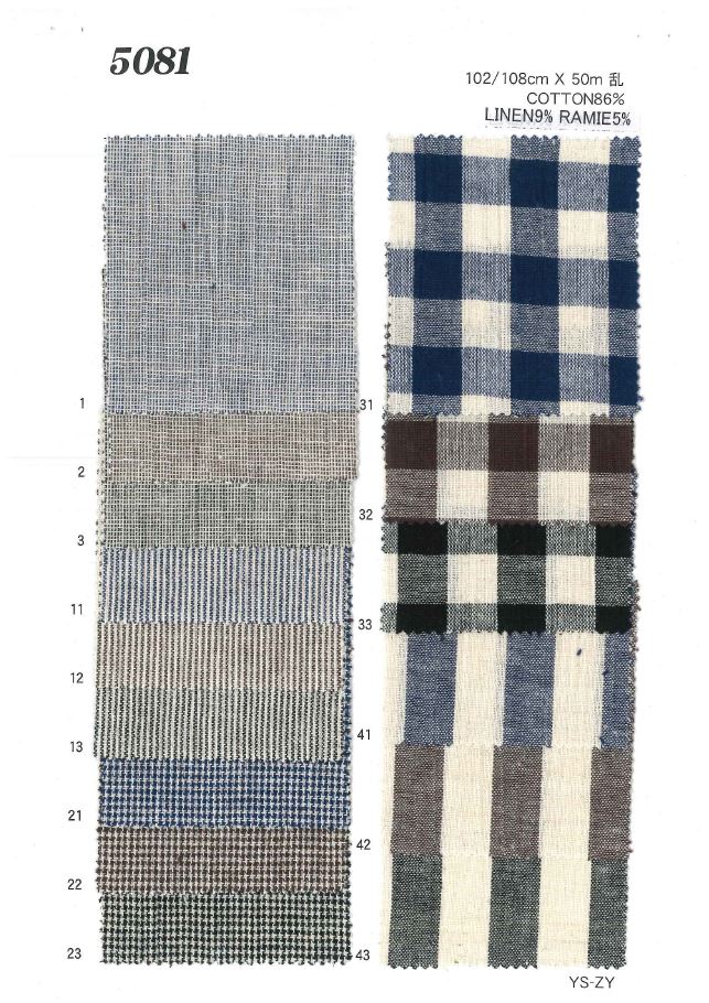 MU5081 면 리넨 단 가리[원단] Ueyama Textile