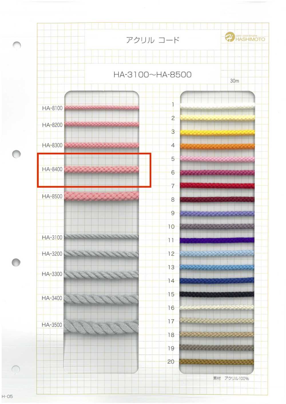 HA-8400 아크릴 코드[리본 / 테이프 / 코드] 이름 없음