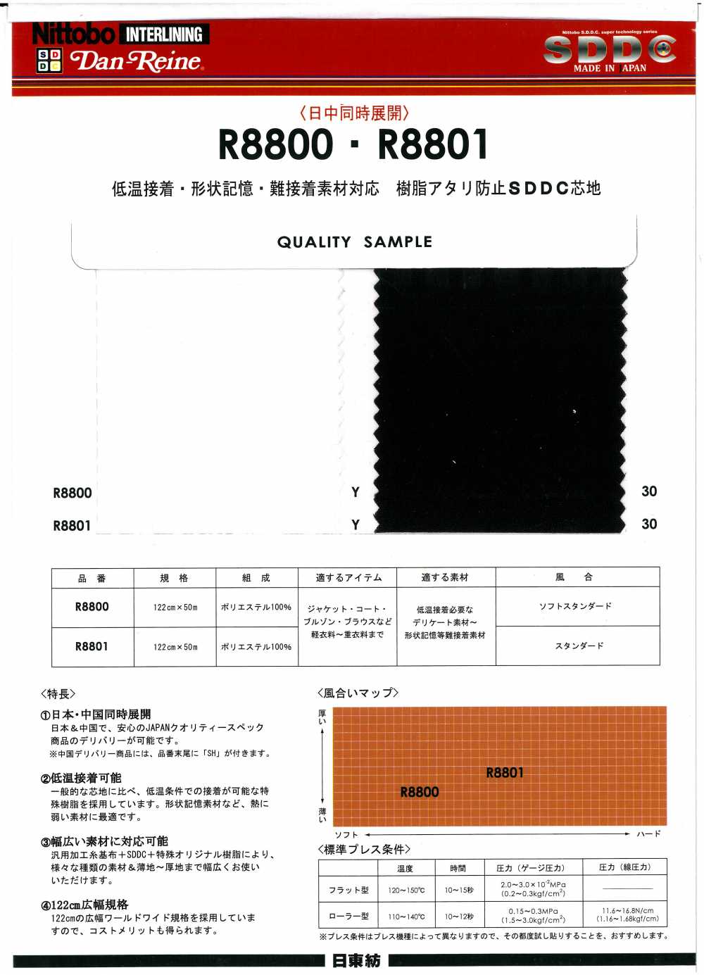 R8801 저온 접착 형상 기억 · 난 접착 소재 대응 수지 아타리 방지 SDDC 심지 닛토보 (닛토보인터라이닝)