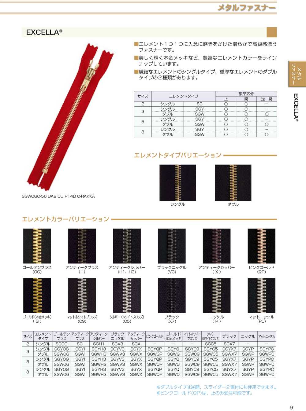 3SGWICH EXCELLA® 지퍼 사이즈 3 앤틱 황동 체인 더블 YKK