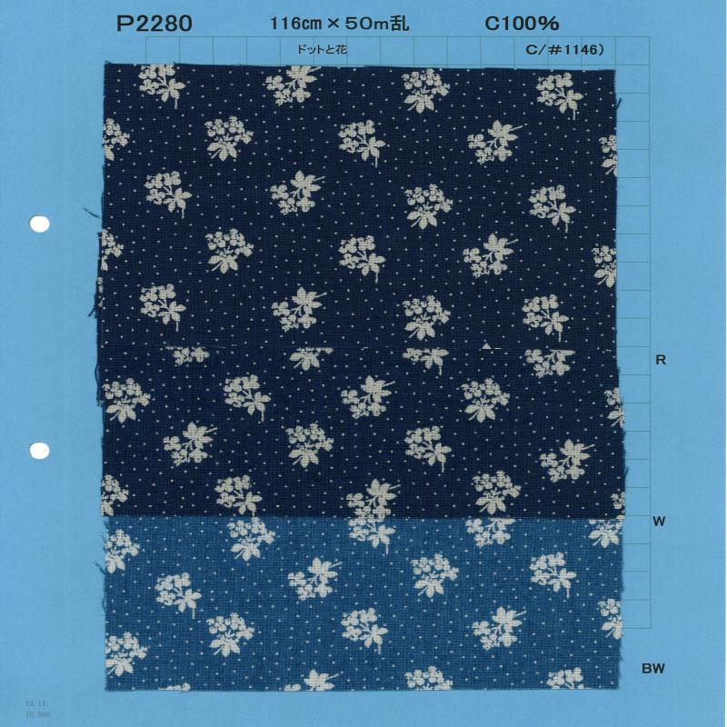 P2280-dotflower 샴브레이 발염 프린트 도트와 꽃[원단] YOSHIWA FABRIC