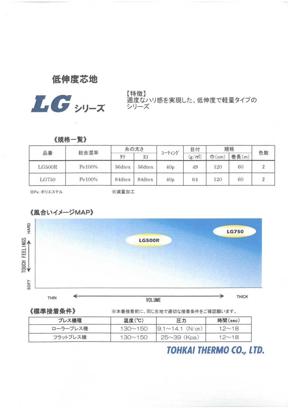LG-SAMPLE 융착 심지 LG 시리즈 샘플 카드[샘플북] Tohkai Thermo 테르모