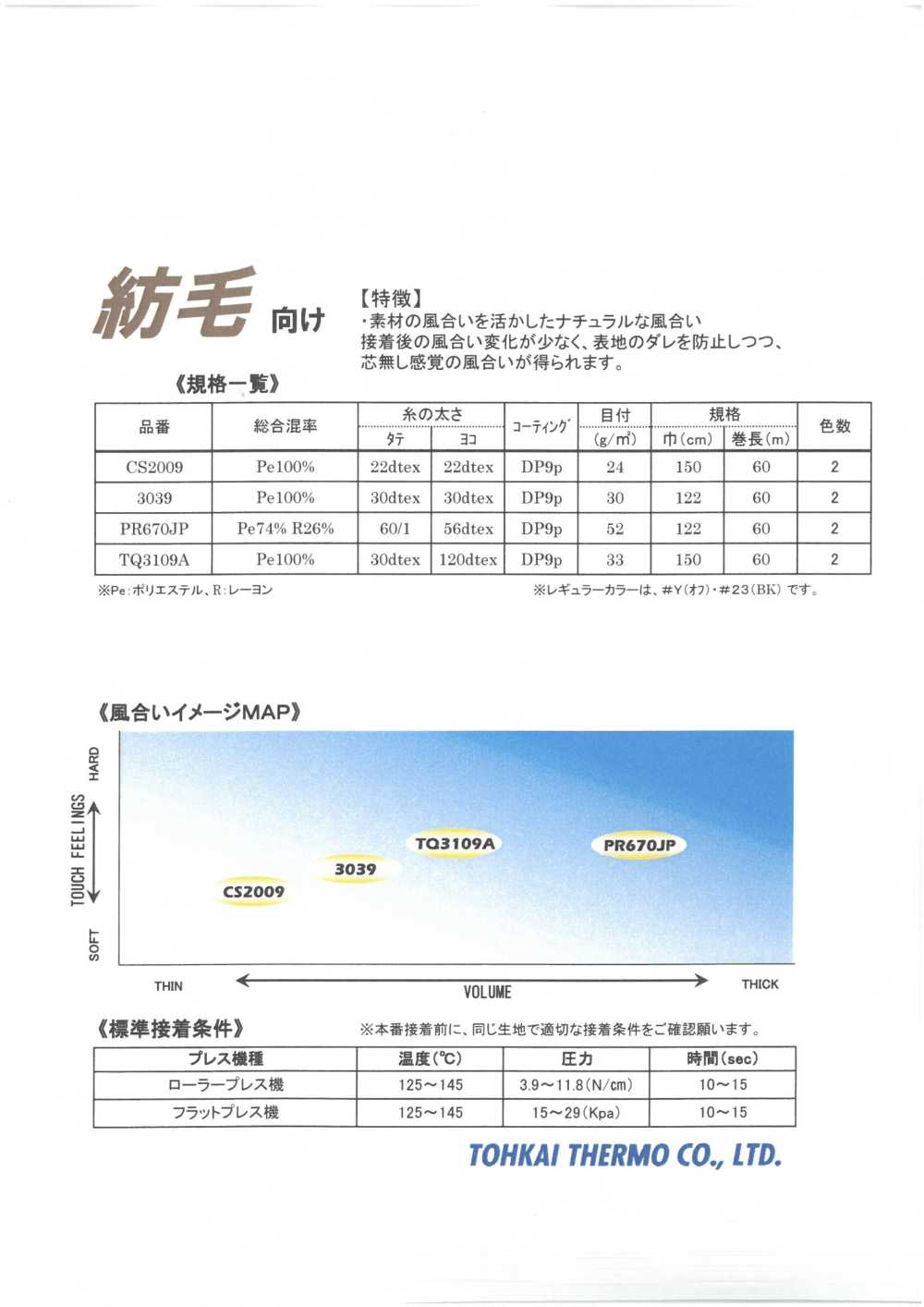 FOR-WOOLEN-SAMPLE 융착 심지 울 시리즈 샘플 카드[샘플북] Tohkai Thermo 테르모