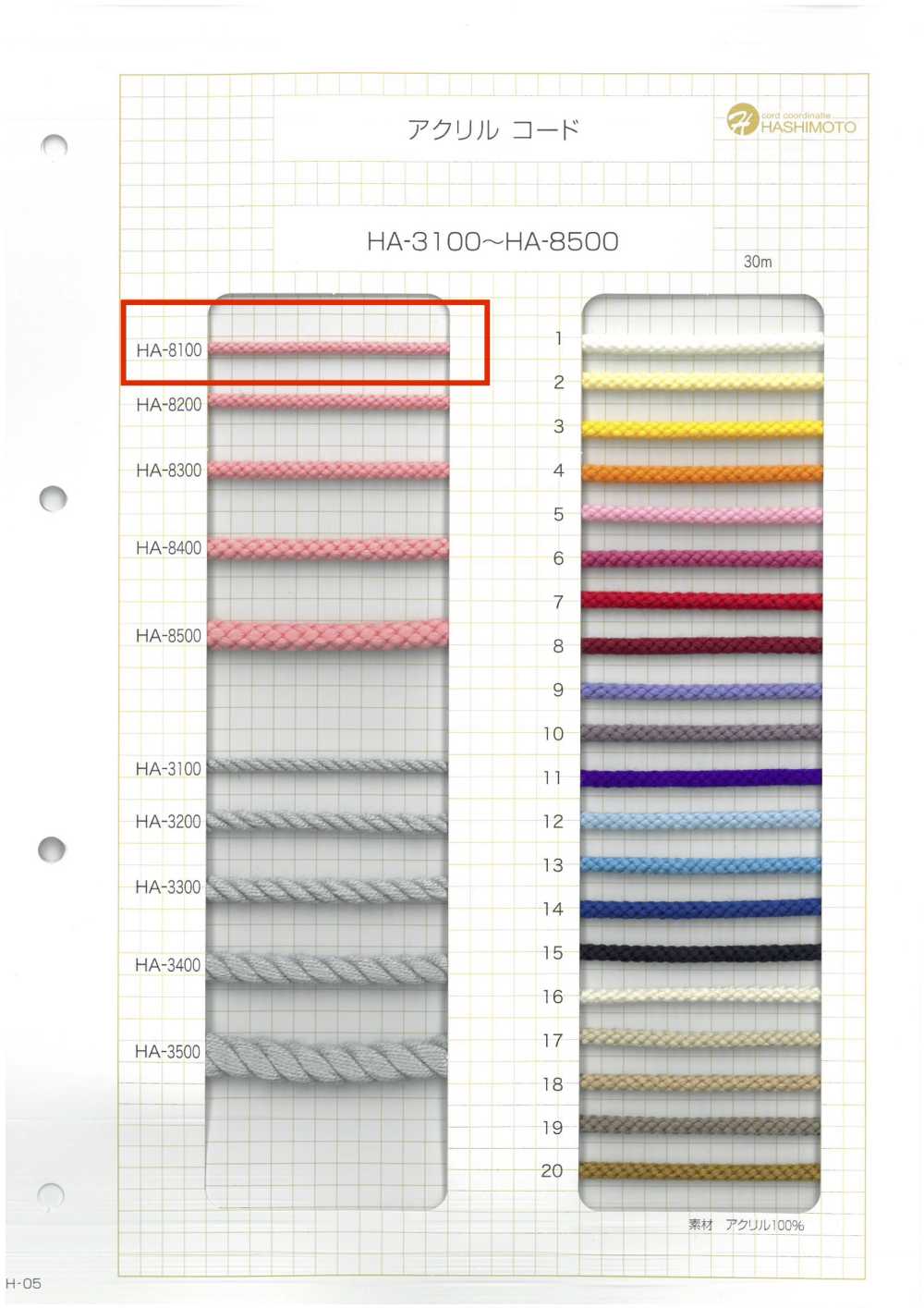 HA-8100 아크릴 코드[리본 / 테이프 / 코드] 이름 없음