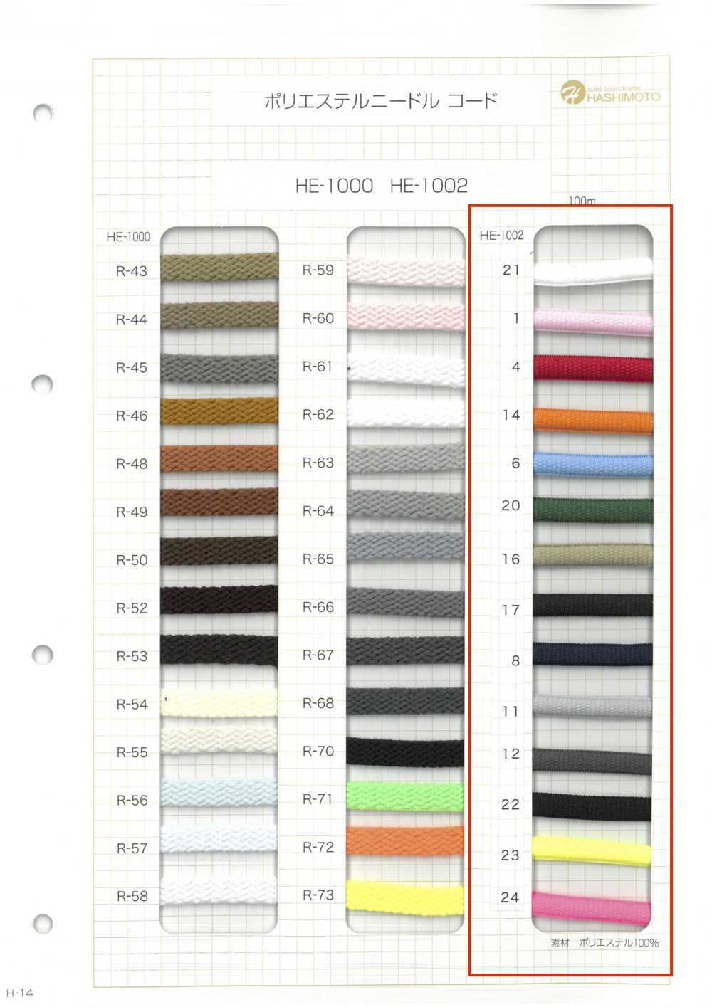 HE-1002 폴리에스터 바늘 끈[리본 / 테이프 / 코드] 이름 없음