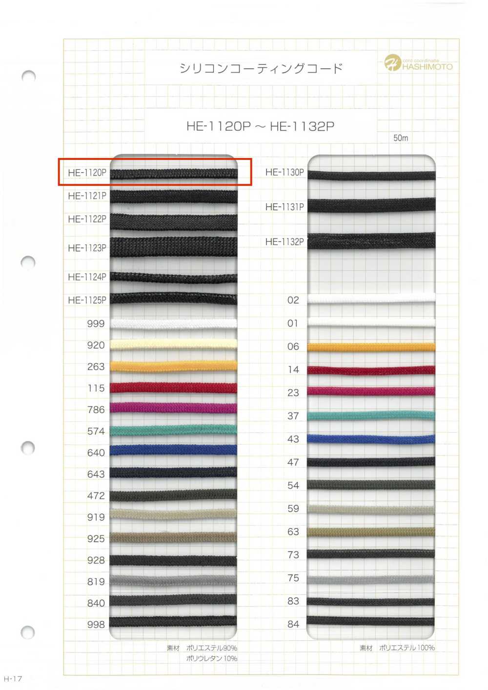 HE-1120P 실리콘 코팅 코드 SS[리본 / 테이프 / 코드] 이름 없음