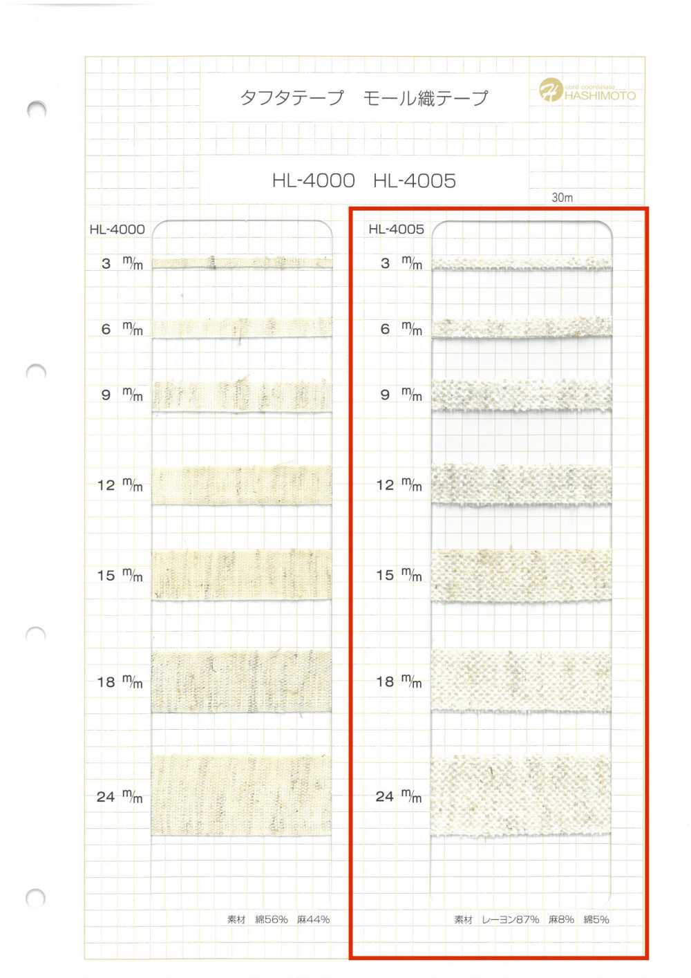 HL-4005 리넨 블렌드 몰 테이프[리본 / 테이프 / 코드] 이름 없음