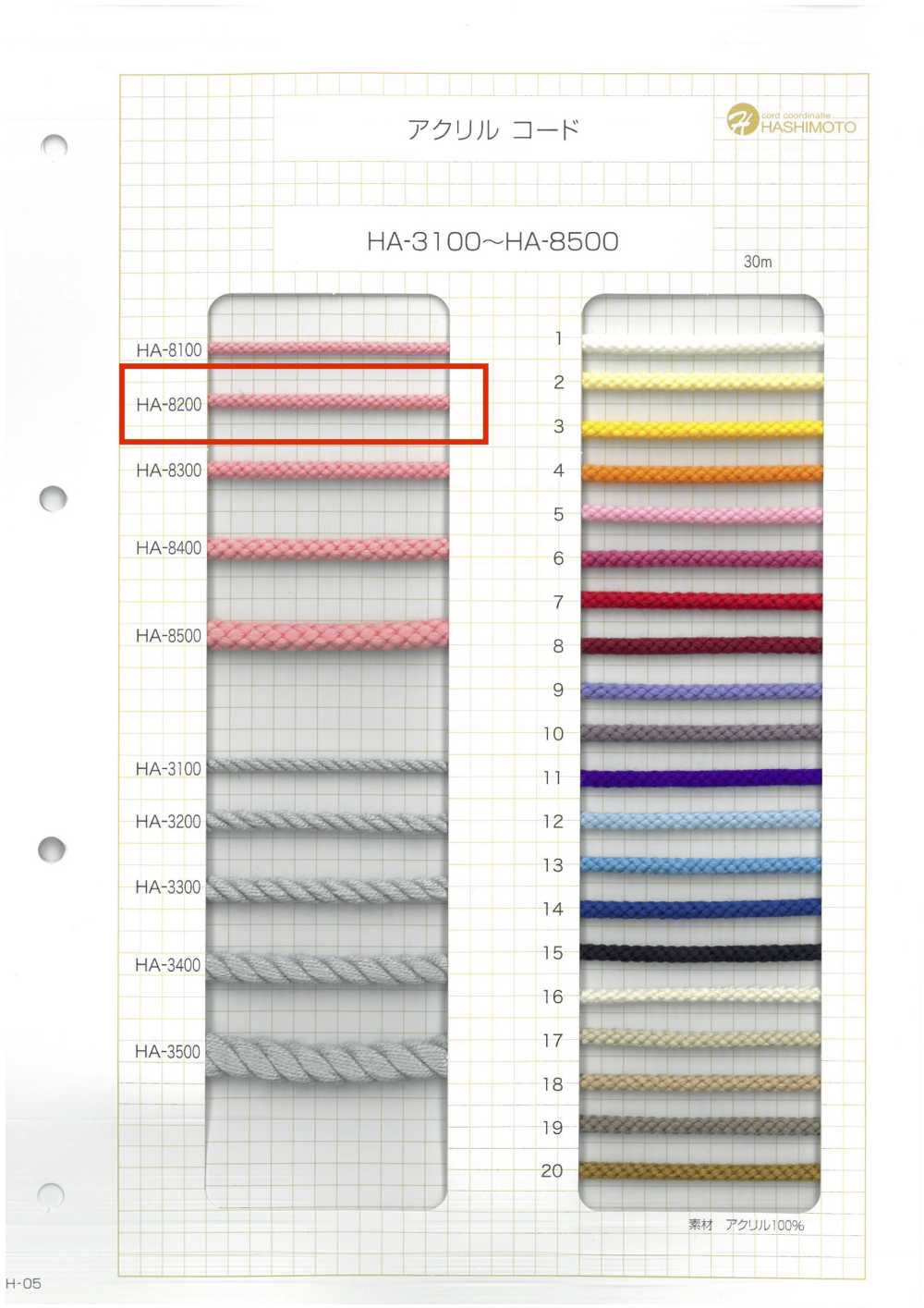HA-8200 아크릴 코드[리본 / 테이프 / 코드] 이름 없음
