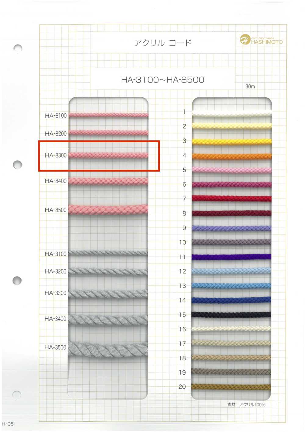 HA-8300 아크릴 코드[리본 / 테이프 / 코드] 이름 없음