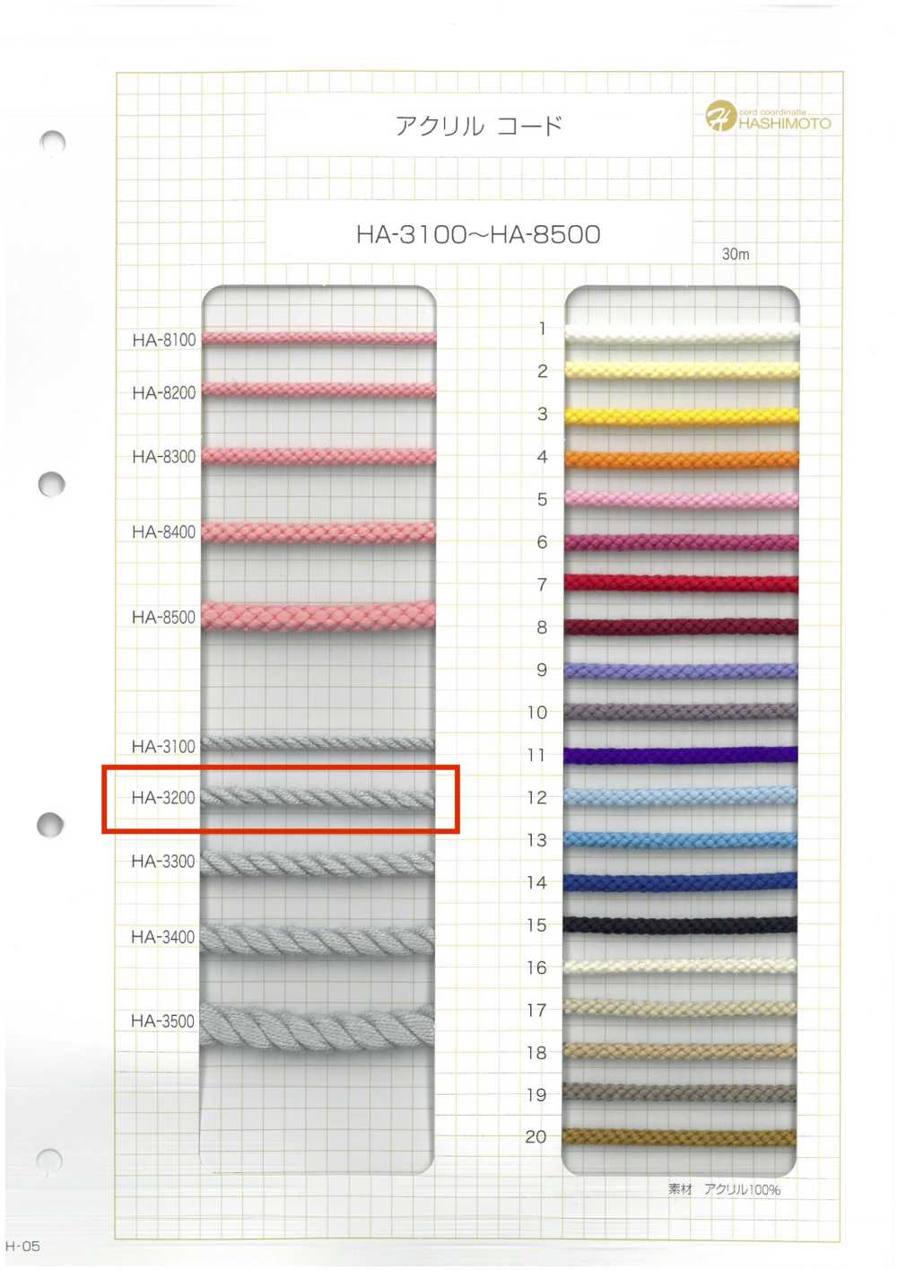 HA-3200 아크릴 꼬인 코드[리본 / 테이프 / 코드] 이름 없음