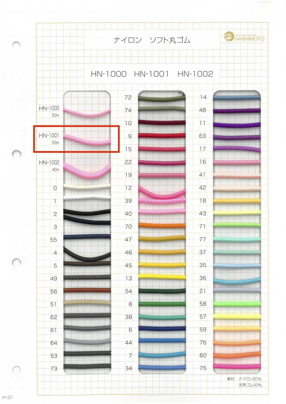 HN-1001 나일론 소프트 라운드 탄성 밴드[고무밴드] 이름 없음