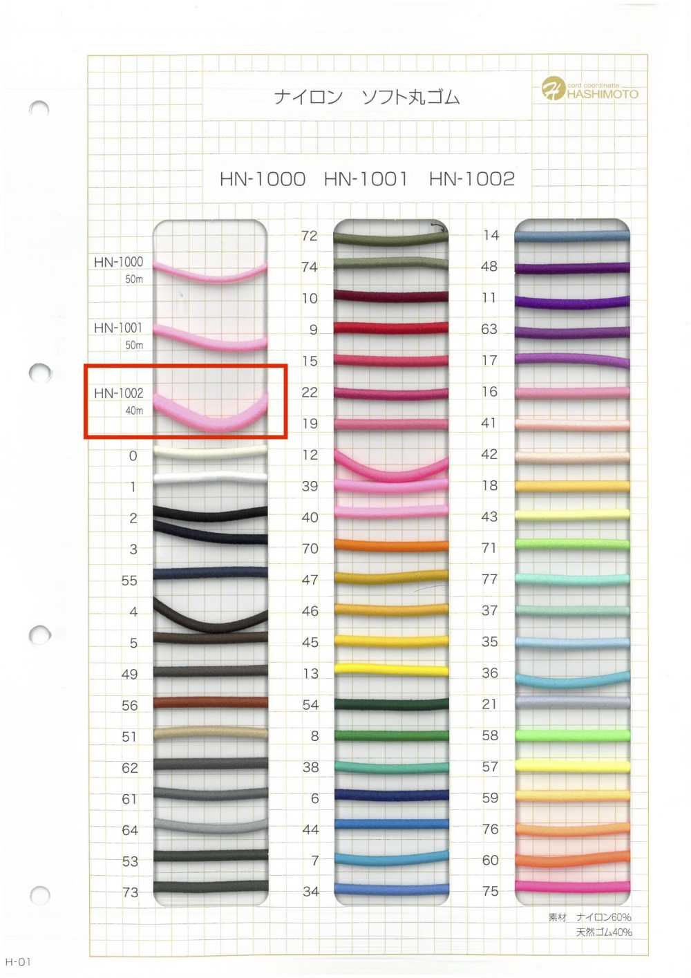 HN-1002 나일론 소프트 라운드 탄성 밴드[고무밴드] 이름 없음