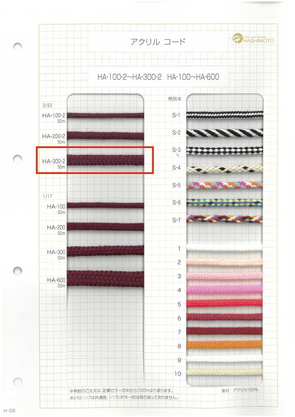 HA-300-2 2/52 300 스핀들 코드[리본 / 테이프 / 코드] 이름 없음