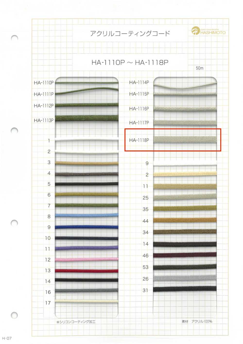 HA-1118P 아크릴 코딩 코드[리본 / 테이프 / 코드] 이름 없음