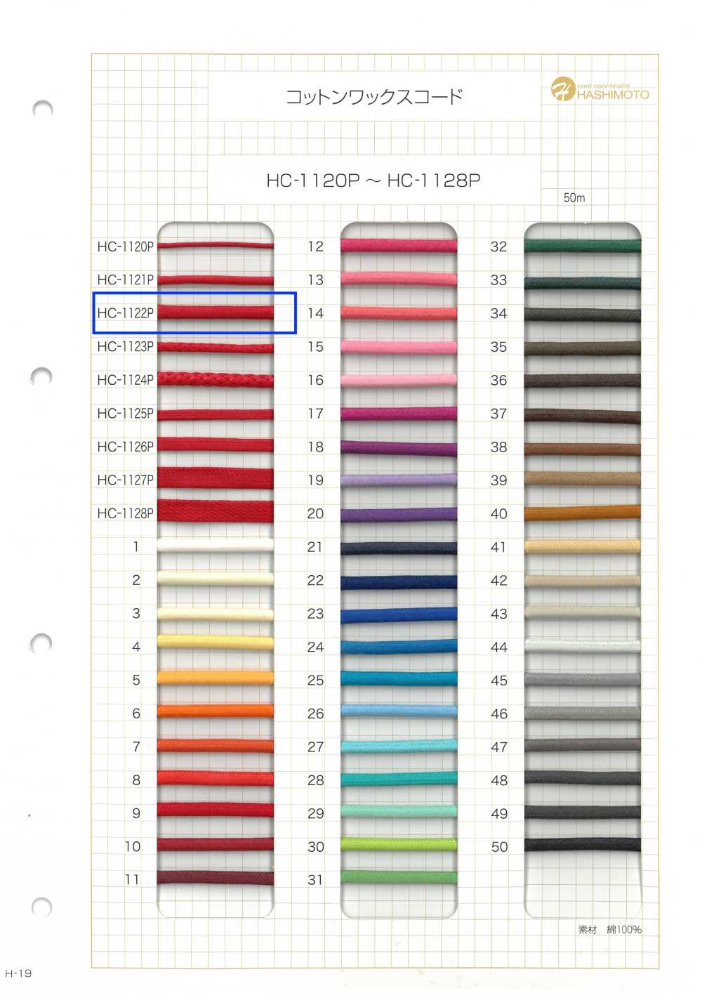 HC-1122P 코튼 왁스 코드 M[리본 / 테이프 / 코드] 이름 없음