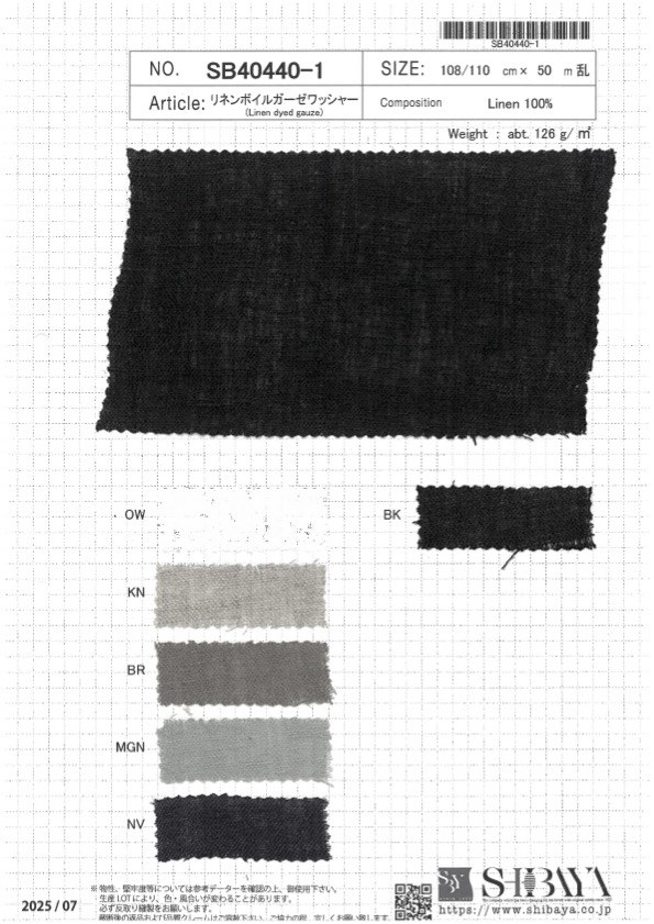 SB40440-1 린넨 보일 거즈 워셔 가공[원단] SHIBAYA