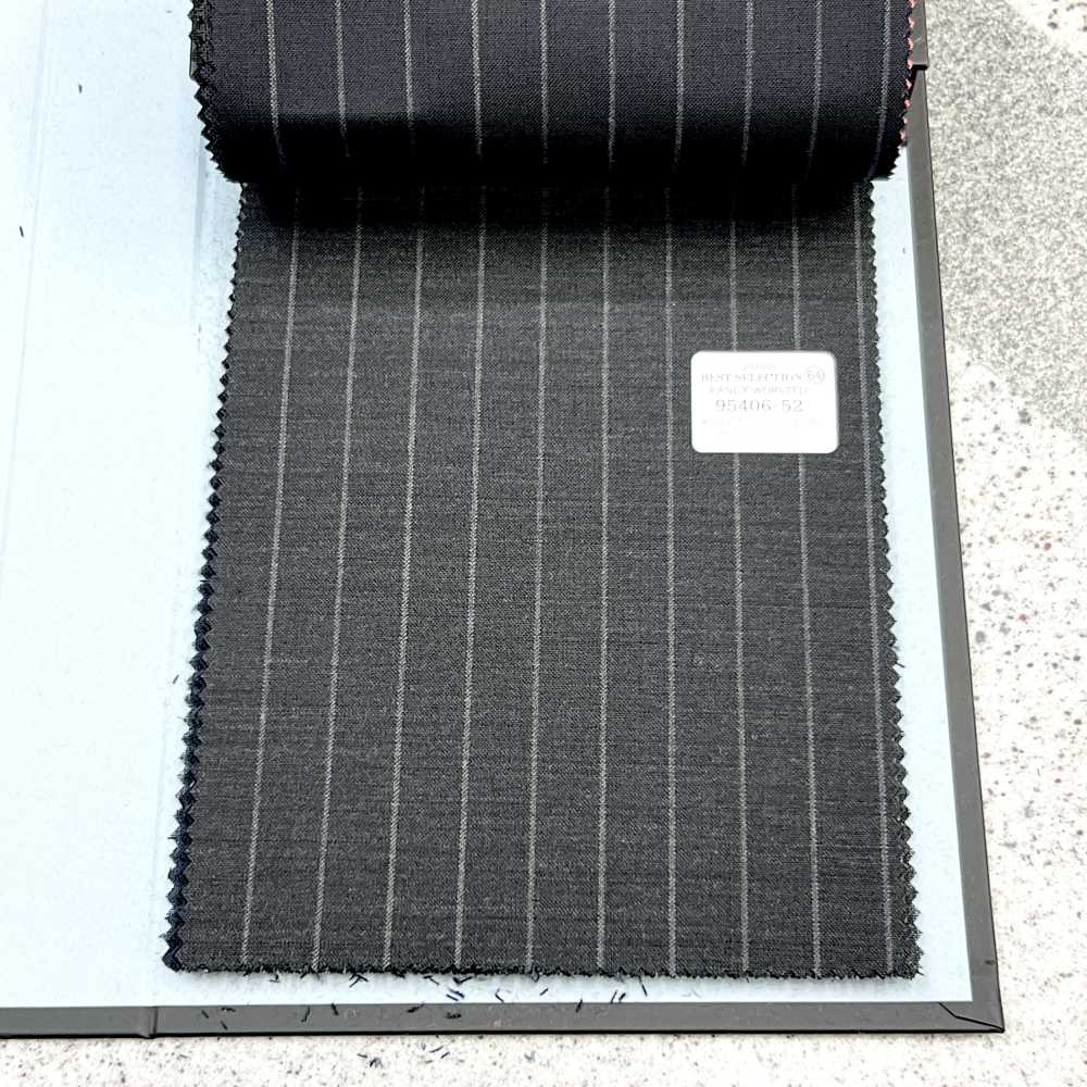 95406-52 25SS BEST SELECTION 【FANCY WORSTED】팬시 우스테드 다크 그레이 초크 스트라이프[원단] 쿠니시마 주식회사