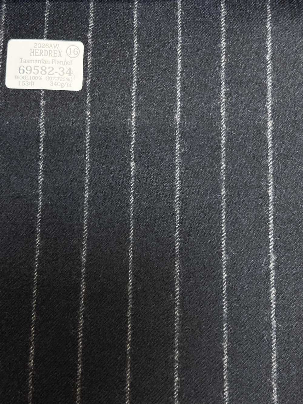 69582-34 26AW HERDREX 【Tasmanian Flannel】 실크 앤 울 네이비 스트라이프[원단] 쿠니시마 주식회사