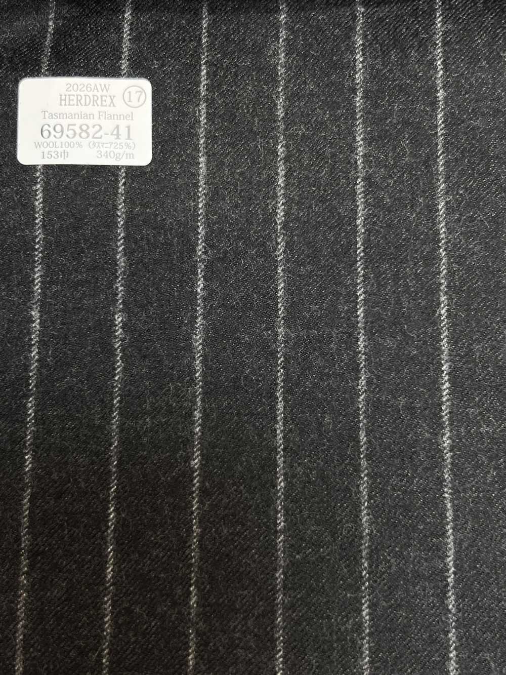 69582-41 26AW HERDREX 【Tasmanian Flannel】 실크 앤 울 차콜 스트라이프[원단] 쿠니시마 주식회사