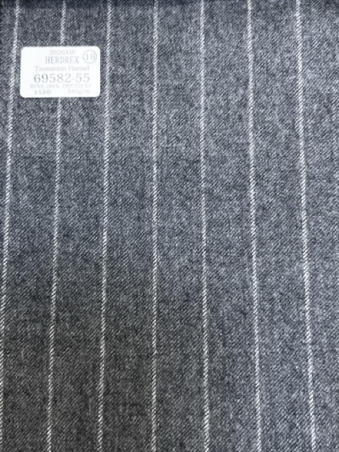69582-55 26AW HERDREX 【Tasmanian Flannel】 실크 앤 울 그레이 스트라이프[원단] 쿠니시마 주식회사