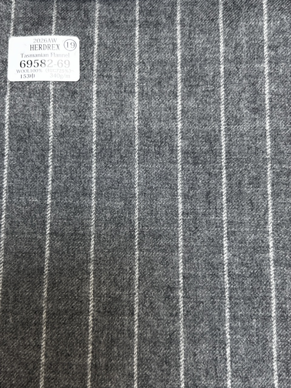 69582-69 26AW HERDREX 【Tasmanian Flannel】 실크 앤 울 라이트 그레이 스트라이프[원단] 쿠니시마 주식회사
