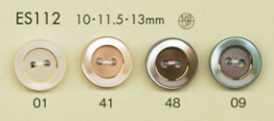 ES112 DAIYA BUTTONS 2구멍 골드 테두리 조개풍 폴리에스테르 단추