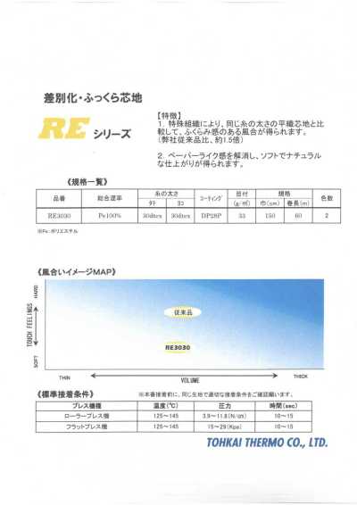 RE3030 서모픽스® RE 시리즈 차별화된 폭신한 접착심지