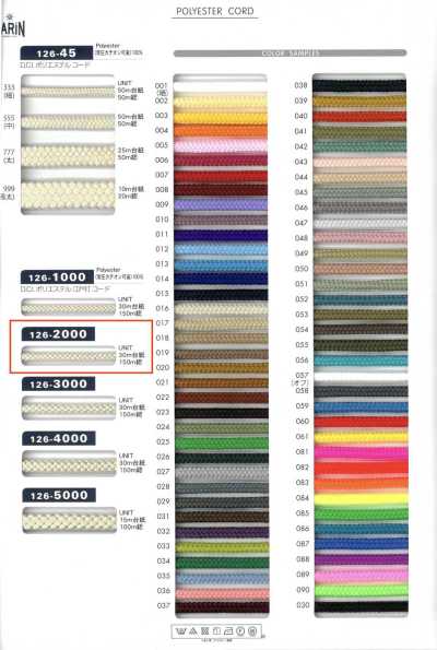 126-2000 D.C.I 폴리에스테르 에도우치 코드(둥근 끈) 약 3mm