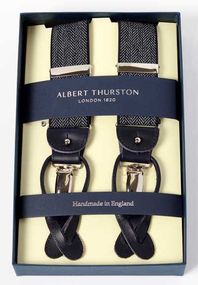 AT-3050 ALBERT THURSTON 헤링본 네이비 블루 엘라스틱 35mm