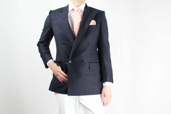 GXPWJ1 DORMEUIL 원단 사용 네이비 블루 무지 더블 재킷