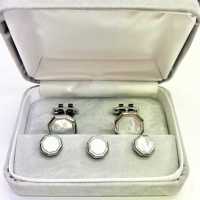 G-3 공식 커프스 & 스터드 세트 화이트 마더오브펄 (자개) 조개 실버 팔각형[정장 액세서리] 야마모토 (EXCY) 서브 사진